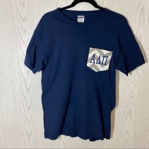 ADPi Dark Blue and Gray Embroidered Pocket Sorority Top/Tee Size Medium
